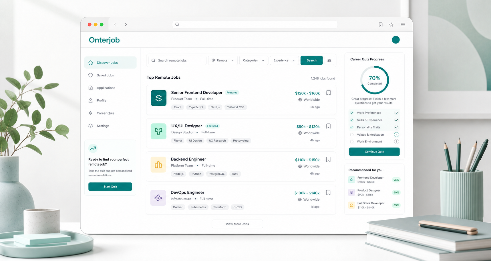 Onterjob remote jobs dashboard preview